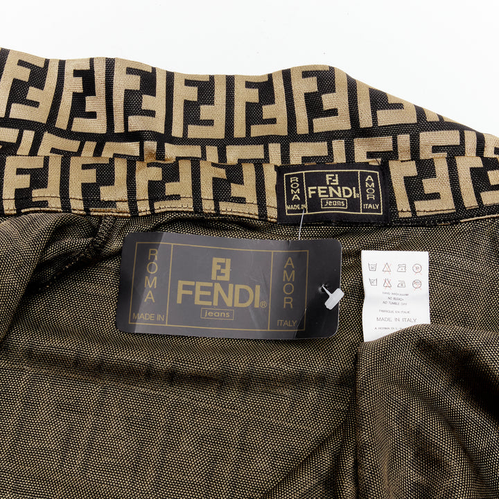 FENDI JEANS Vintage gold black FF Zucca monogram slim shirt XS