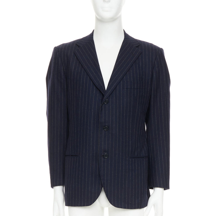 KITON 100% cashmere navy pinstriped double vents blazer jacket IT52 XL