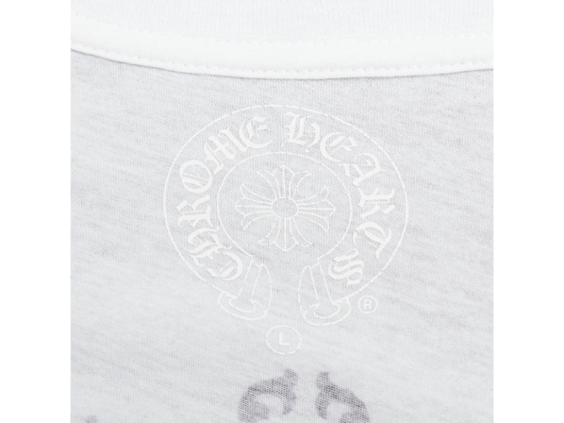 CHROME HEARTS white cotton black logo print U-neck tshirt L
