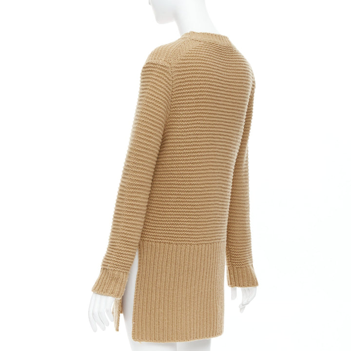 MARNI 100% virgin wool camel brown contrasting ribbed knit slit sweater IT38 XS