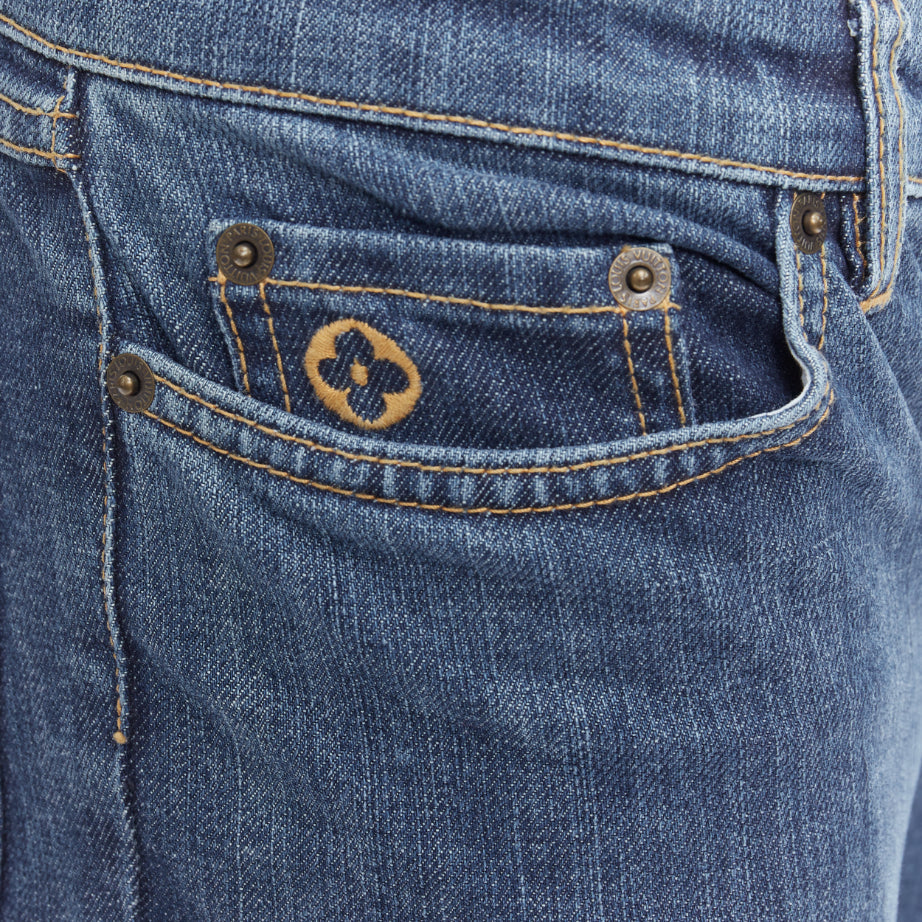 LOUIS VUITTON brown logo blue cotton pocket bootcut jeans FR34 XS