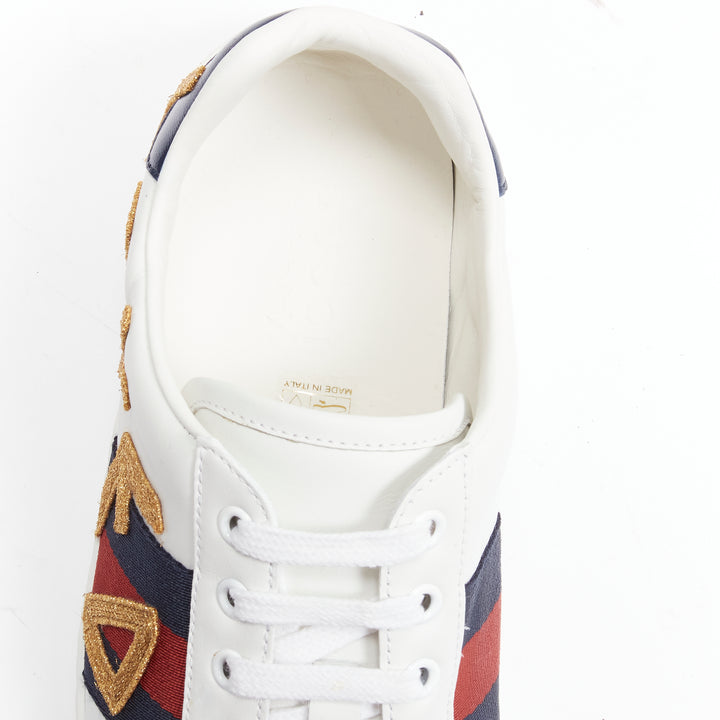 GUCCI Ace Loved gold embroidered blue red web leather sneakers UK7 EU41