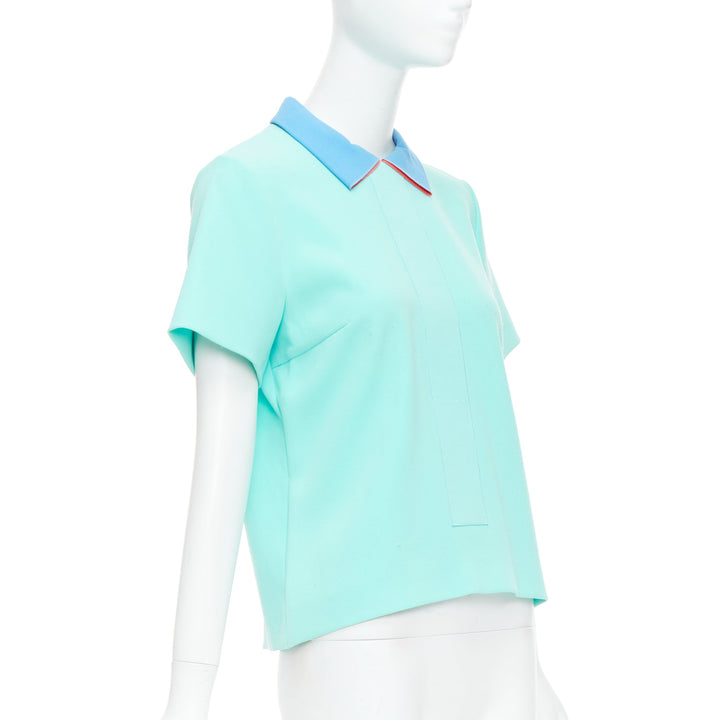 ROKSANDA light blue colorblock darted short sleeve shirt UK10 M