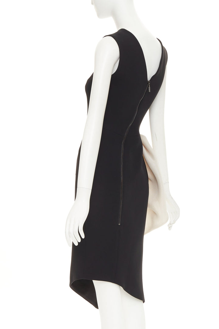 MATICEVSKI 2018 Essex black white asymmetric ruffle polyester midi dress AUS8 S