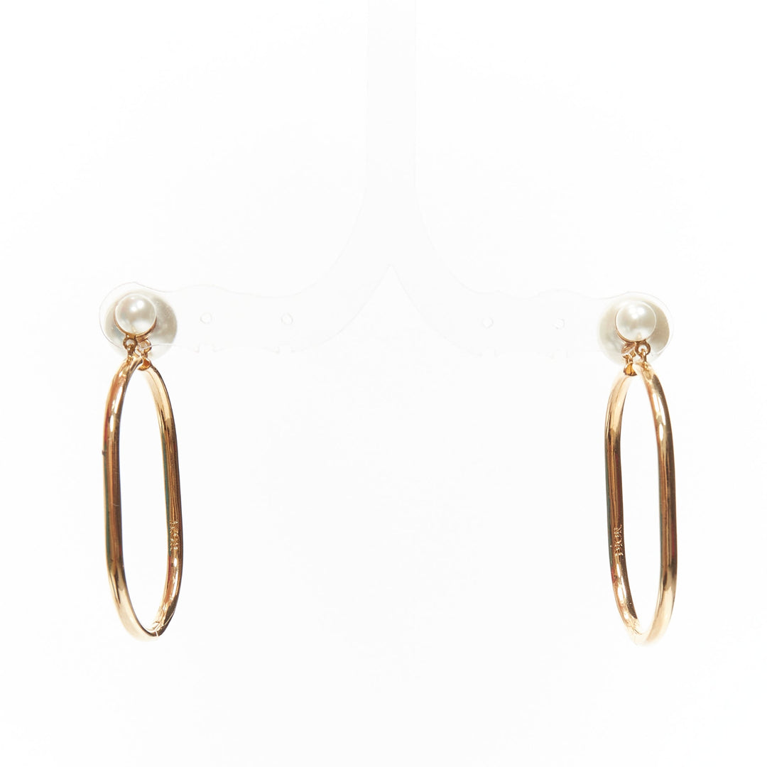 DIOR Tribale double pearl gold large oval hoop statement stud earrings pair