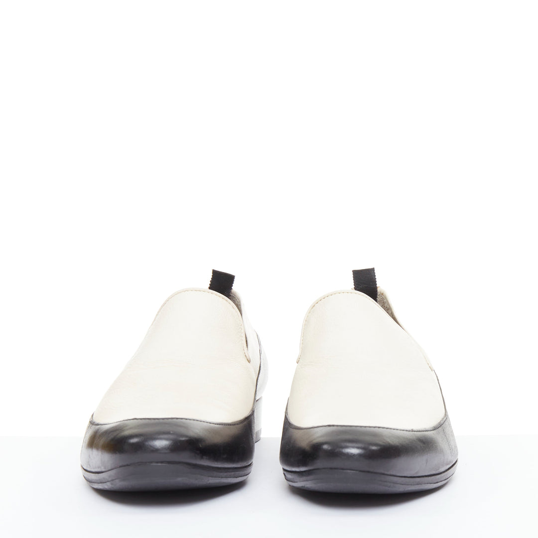 ALEXANDER MCQUEEN black cream leather bicolor panelled venetian loafer EU43