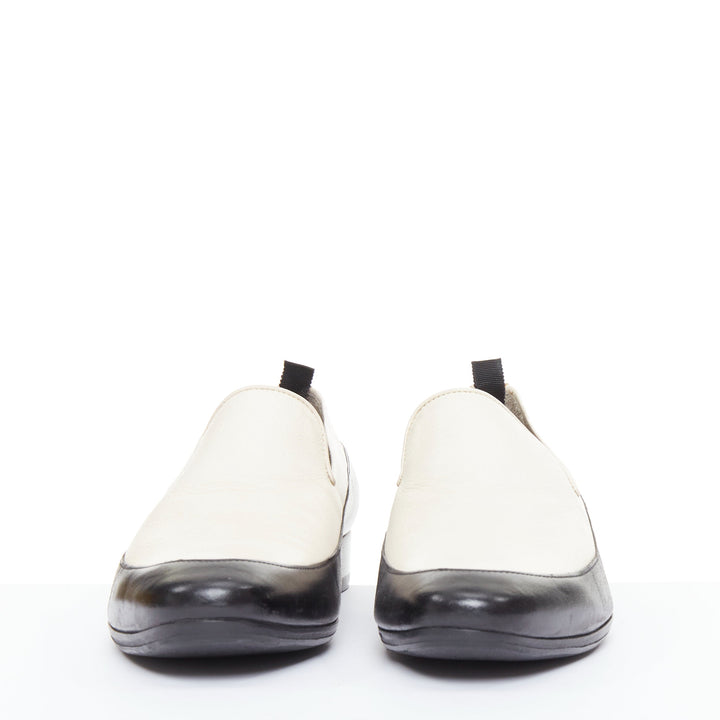 ALEXANDER MCQUEEN black cream leather bicolor panelled venetian loafer EU43