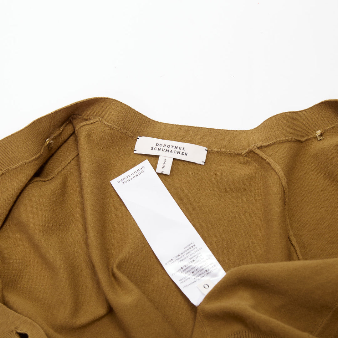 DOROTHEE SCHUMACHER camel brown cotton blend deep v neck cropped cardigan US0 XS