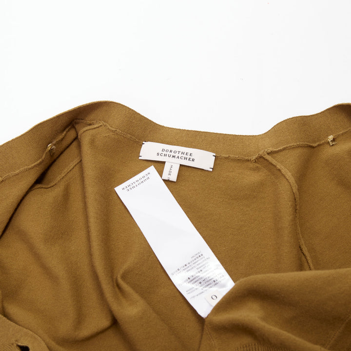 DOROTHEE SCHUMACHER camel brown cotton blend deep v neck cropped cardigan US0 XS