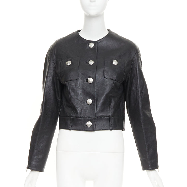 CELINE 2021 Hedi Slimane Chasseur black lambskin button cropped jacket