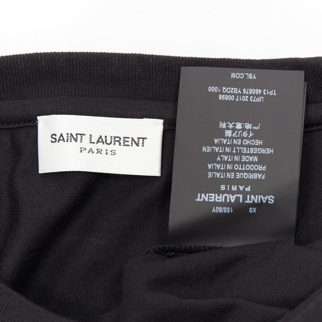SAINT LAURENT 2017 black cotton box white logo boxy half sleeve tshirt XS