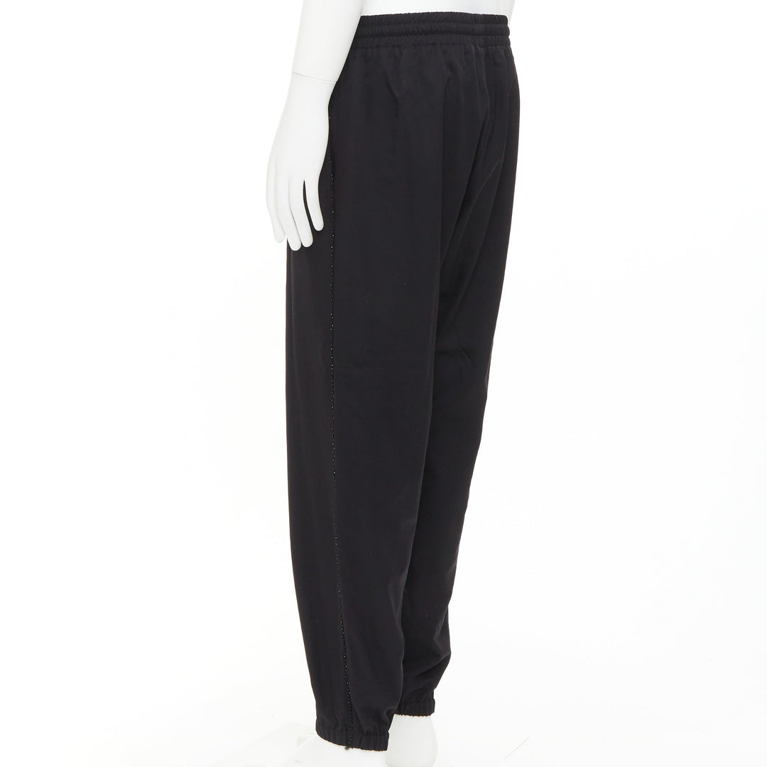 SAINT LAURENT 2018 black virgin wool beaded trim drawstring jogger pants FR48 M