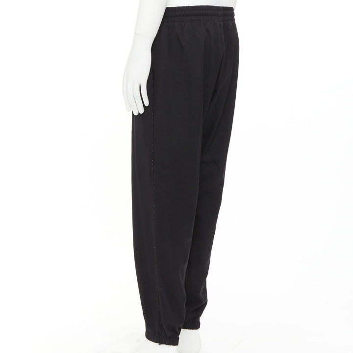 SAINT LAURENT 2018 black virgin wool beaded trim drawstring jogger pants FR48 M