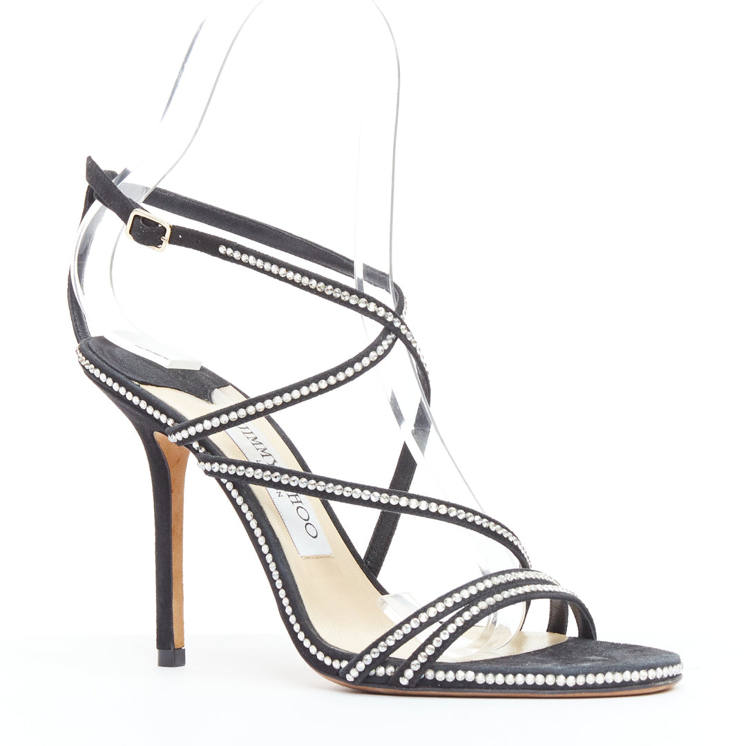 JIMMY CHOO black suede crystal d'orsay strappy sandals EU36