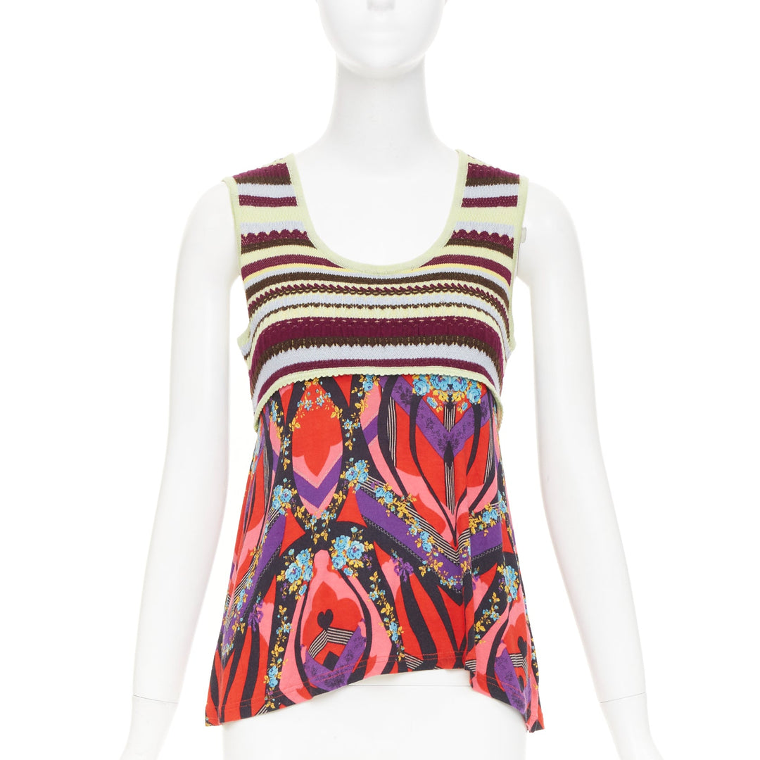 CHRISTIAN LACROIX stripe kaleidoscope print knit twin set floral cardigan top XL