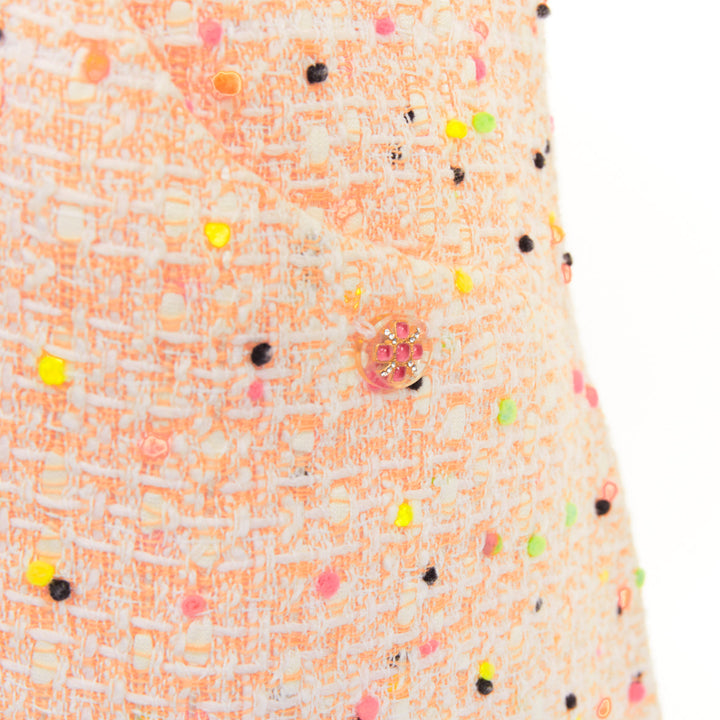 CHANEL 2019 Runway pastel peach multi color speckle tweed lace dress FR36 XS