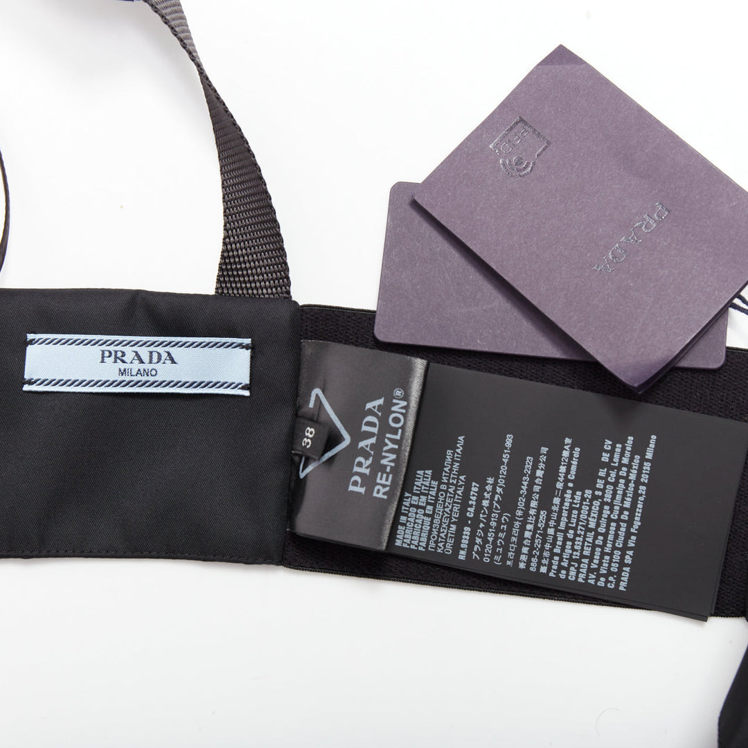 PRADA 2021 Re-Nylon Gabardine black logo buckle strap bralette crop top IT38 XS