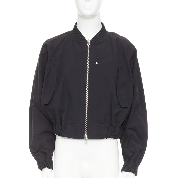 KARMUEL YOUNG Molded Bulk  black stiff cotton zipped crop bomber jacket IT48 M