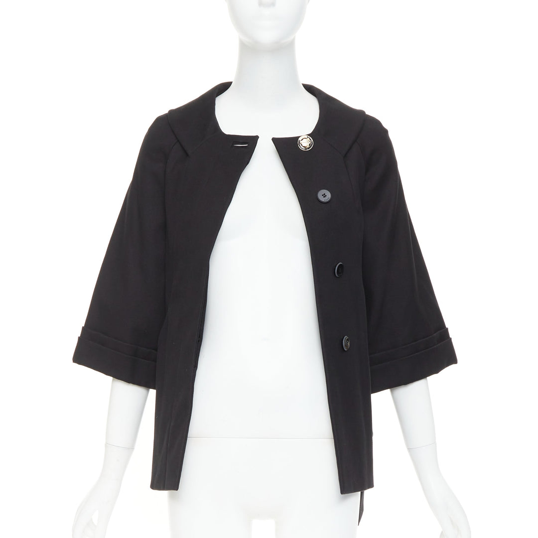 GUCCI 2007 Vintage black cotton crest logo button flared sleeves coat IT36 XXS