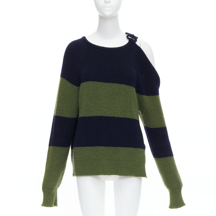 MONSE green navy embellished cutout fine merino wool sweater M