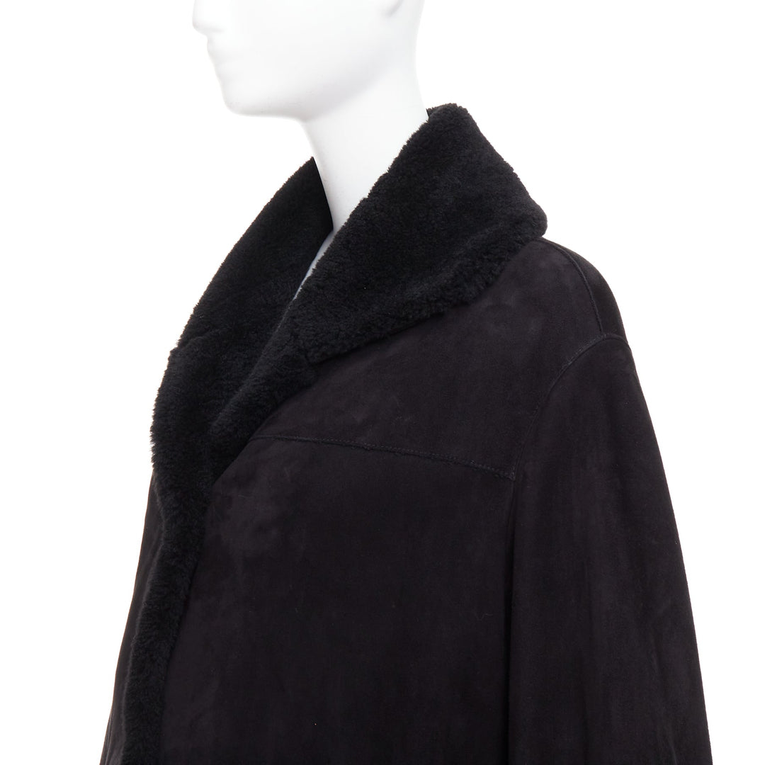 ERMANNO SCERVINO black multi sheep shearling leather embroidered coat IT40 S