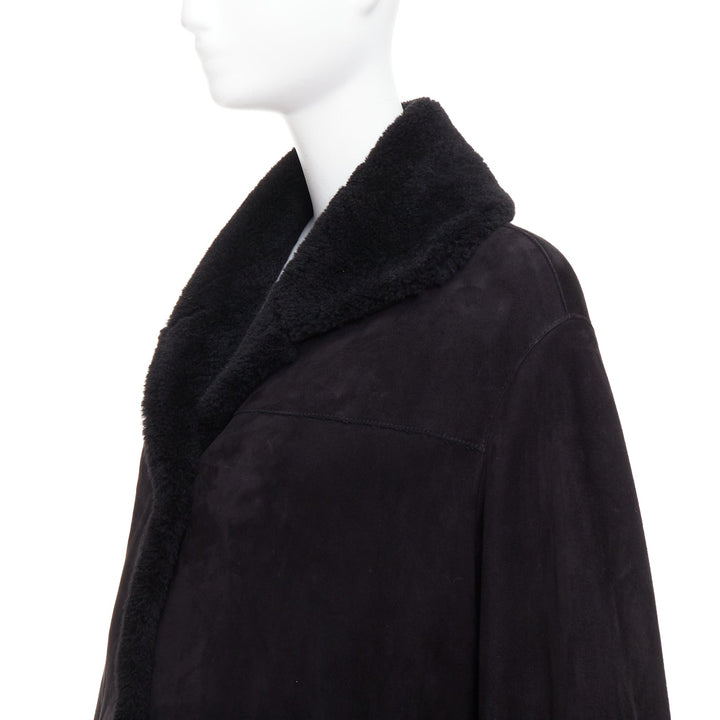 ERMANNO SCERVINO black multi sheep shearling leather embroidered coat IT40 S