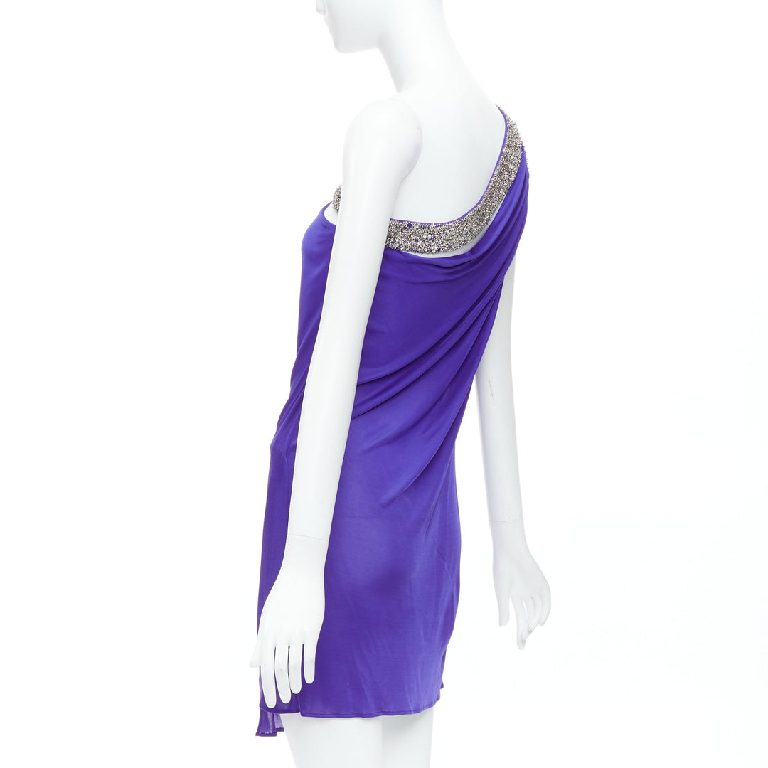 EMILIO PUCCI purple silver beaded neck one shoulder tiered dress IT38 XS