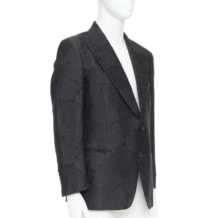 TOM FORD Cooper black floral 3D brocade peak lapel tuxedo blazer IT52 XL