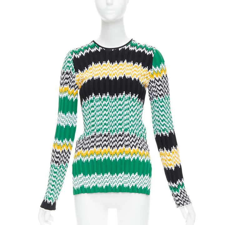 CELINE 2015 Phoebe Philo green black yellow chevron knit sweater XS