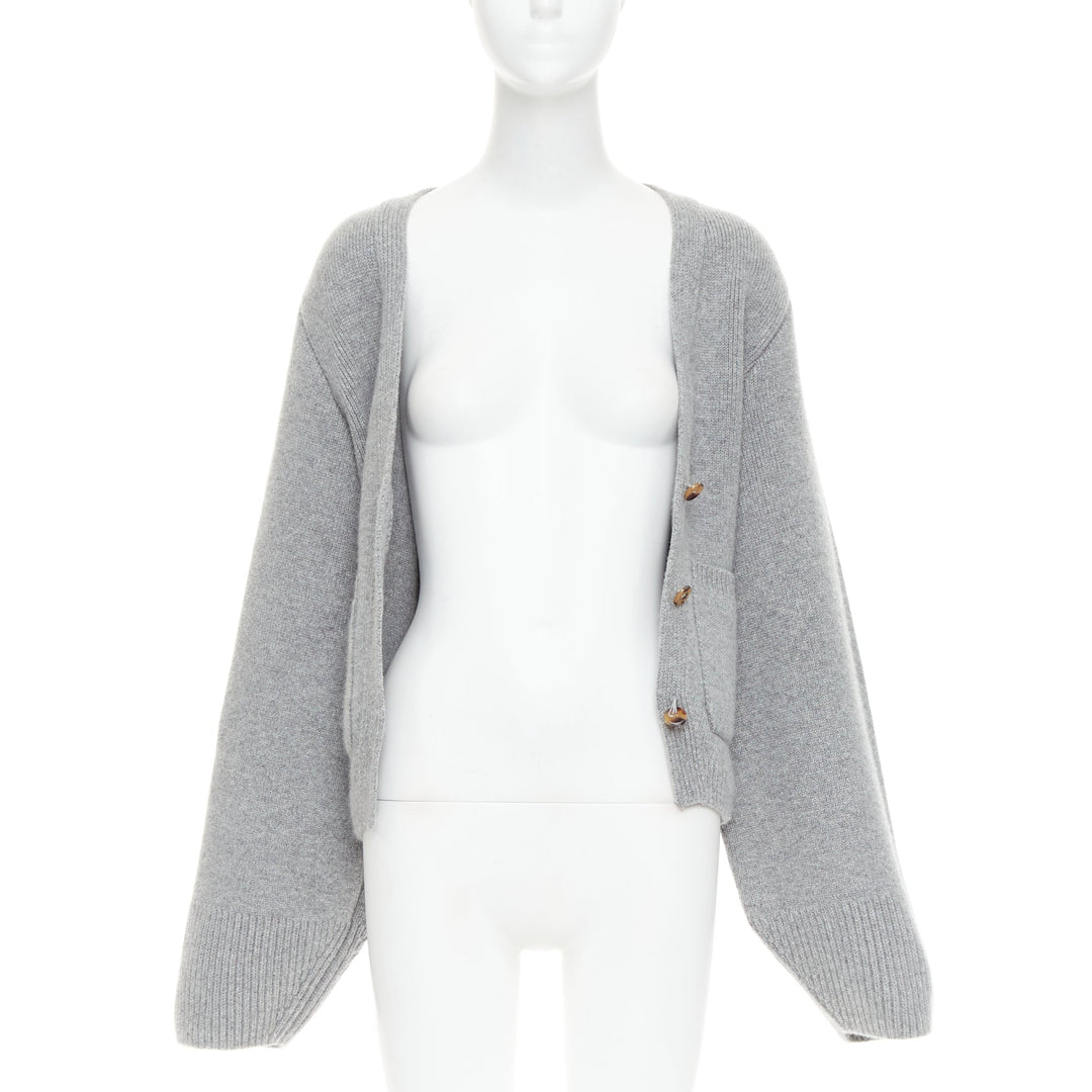 KHAITE The Scarlet grey cashmere blend geometric cuff V neck cardigan XS