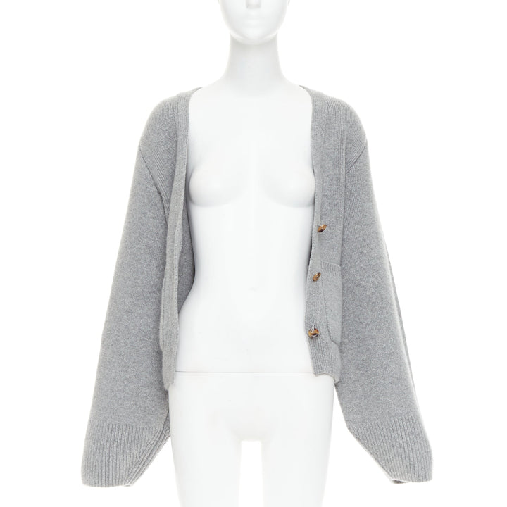 KHAITE The Scarlet grey cashmere blend geometric cuff V neck cardigan XS