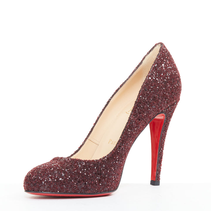 CHRISTIAN LOUBOUTIN Ron Ron 100 Glitter Oxblood red almond toe pump EU37.5