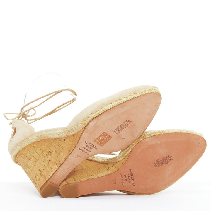 AQUAZZURA Karlie nude suede jute cork wedge pumps EU39