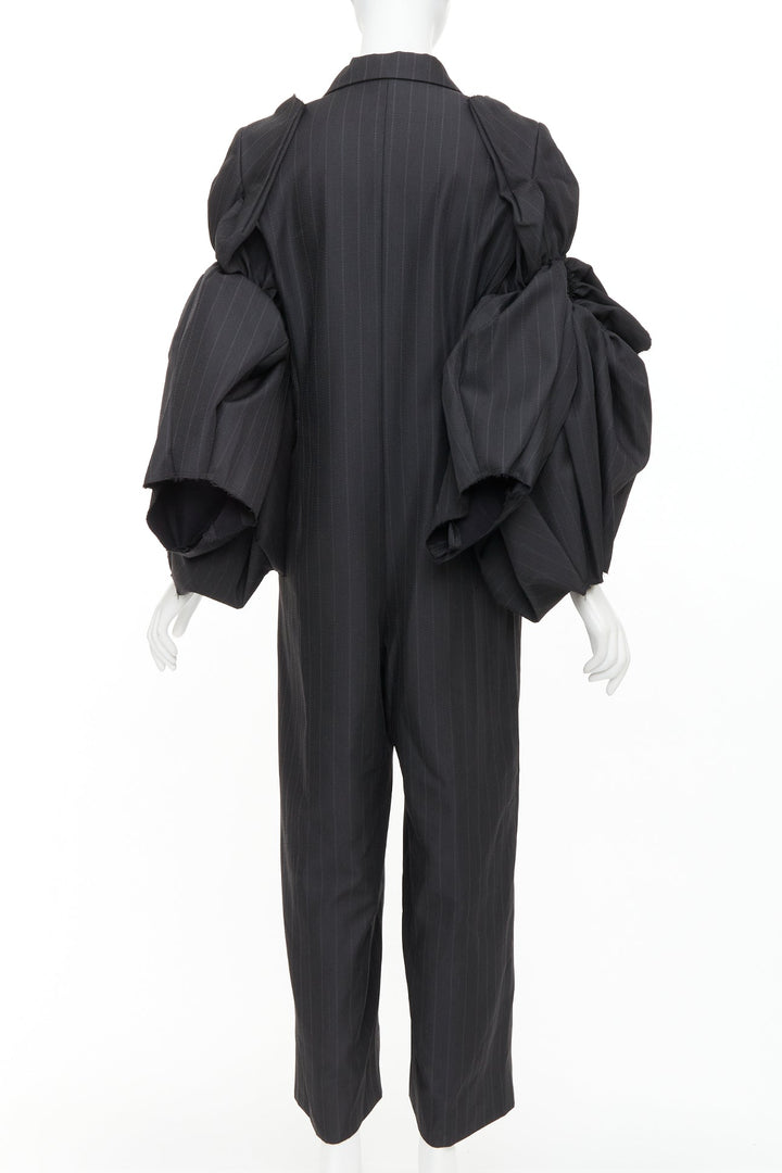 rare COMME DES GARCONS 2013 grey pinstriped 3D ruffle sleeves blazer jumpsuit S