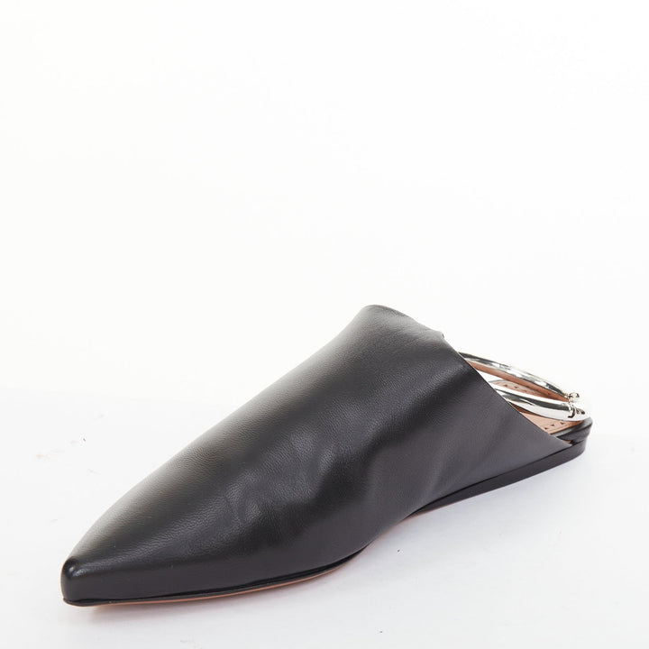 ALAIA 2022 Runway La Babouche black leather pointed toe ring slip on mules EU38