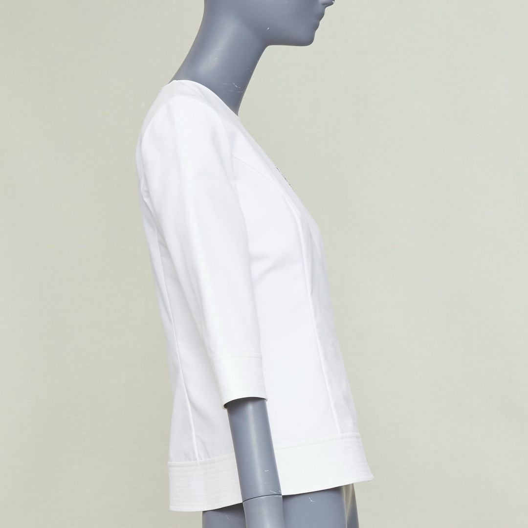 DIOR 2013 off white gold rhinestone embellished badge cotton peplum top FR38 M