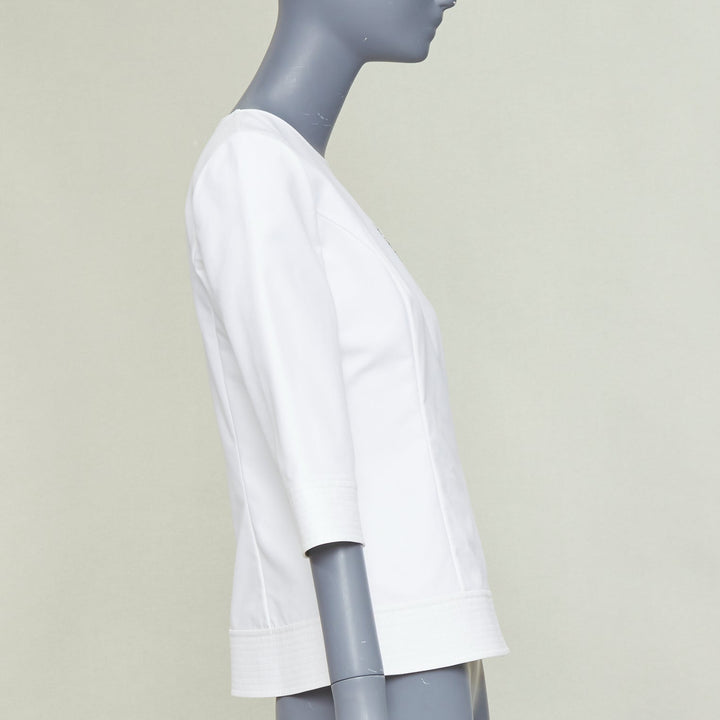 DIOR 2013 off white gold rhinestone embellished badge cotton peplum top FR38 M