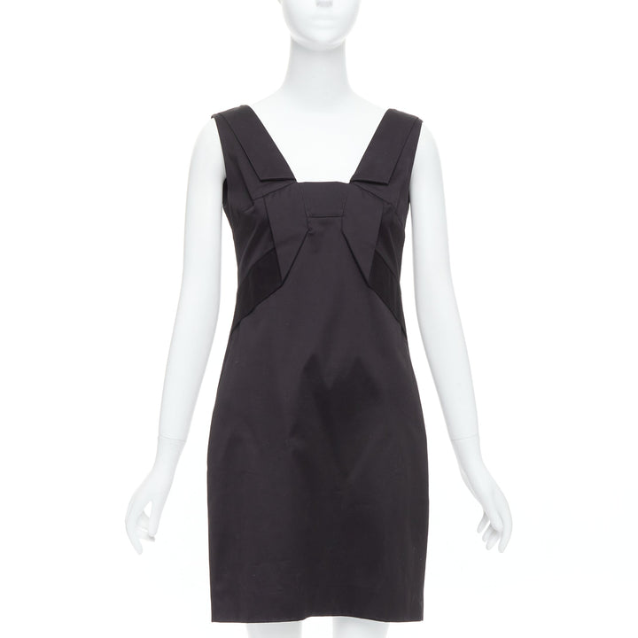 GUCCI 2007 black cotton origami pleat square neckline shift dress IT40 S