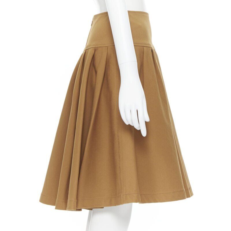 OSCAR DE LA RENTA tan brown nylon cotton flared knee length skirt US0 25"