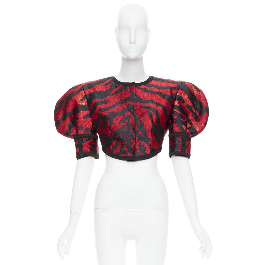 DOLCE GABBANA 2022 Runway red black zebra puff sleeve crop jacket IT38 XS