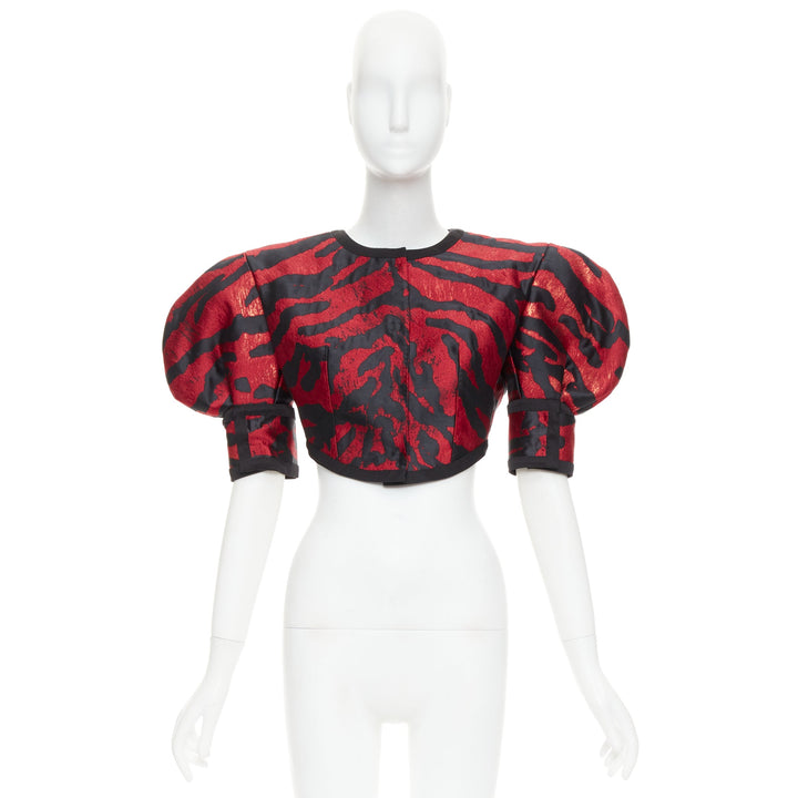 DOLCE GABBANA 2022 Runway red black zebra puff sleeve crop jacket IT38 XS