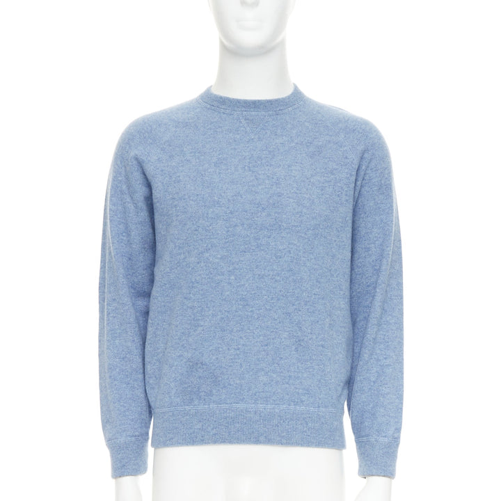 BRUNELLO CUCINELLI light blue virgin wool cashmere silk crew sweater IT50 L
