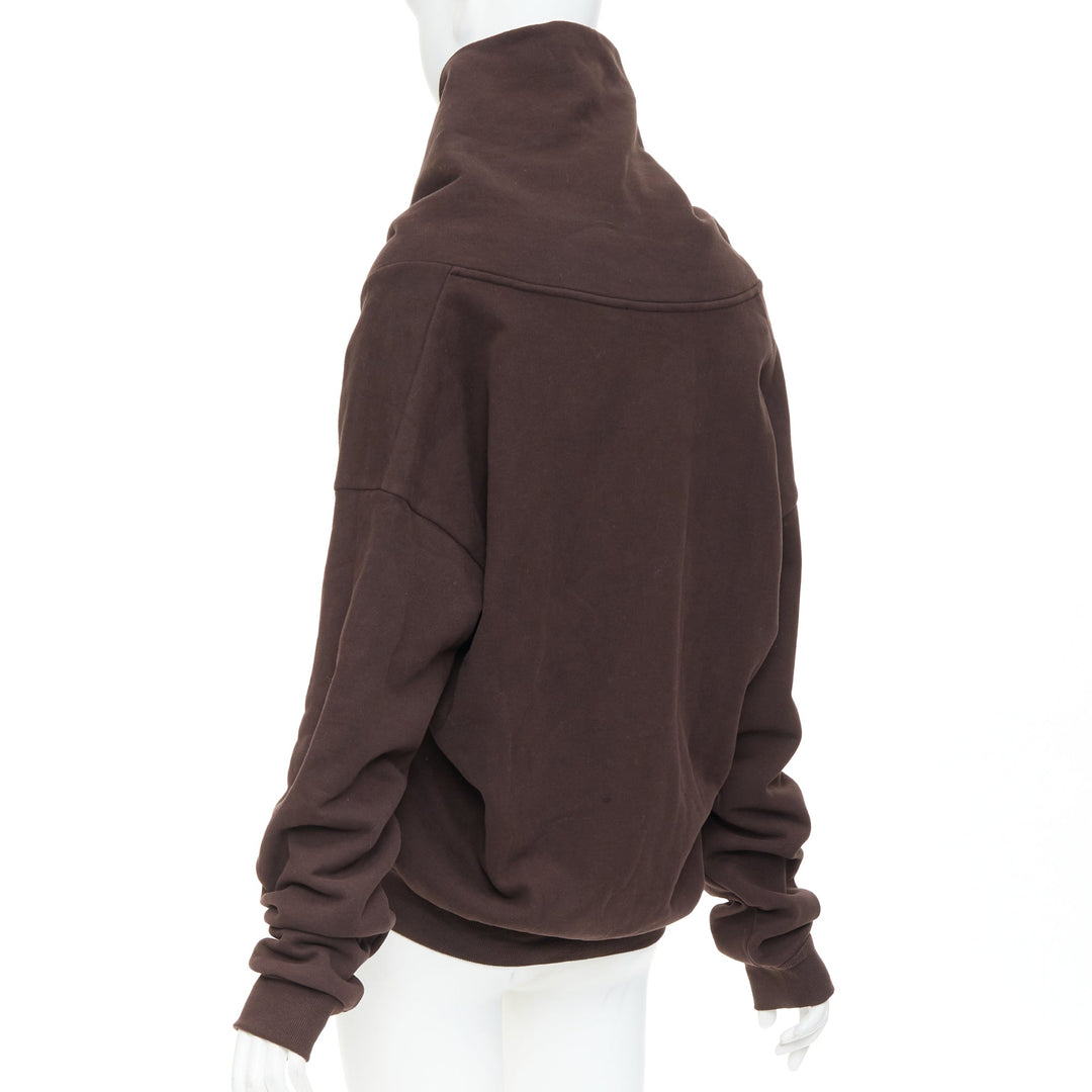 SAINT LAURENT 2023 brown cotton fleece overlapping cowl neck pullover L