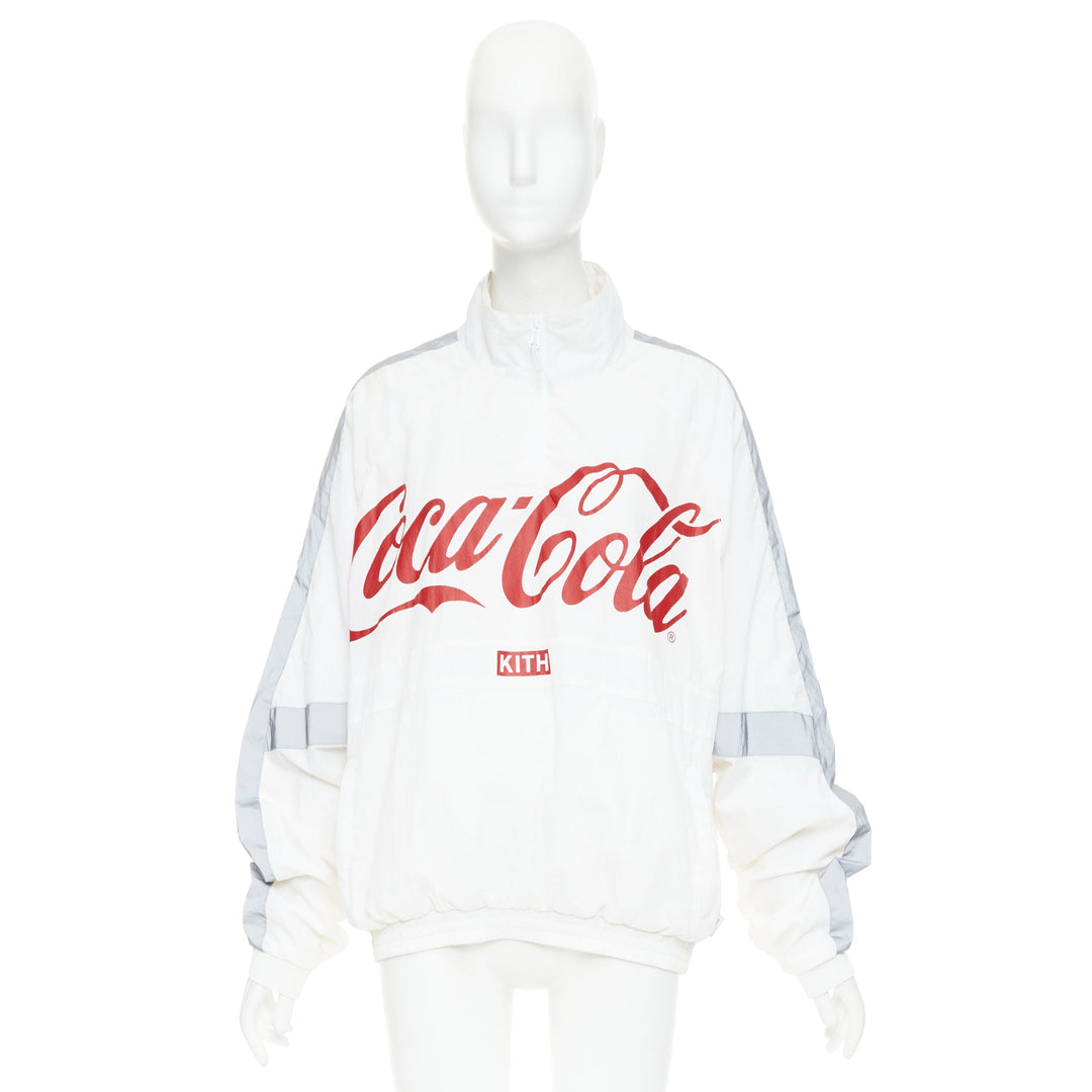 KITH COCA COLA 2019 cream grey reflective nylon quarter zip track sweatshirt S