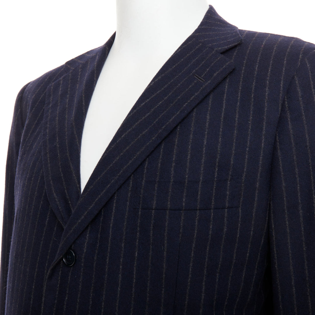 KITON 100% cashmere navy pinstriped double vents blazer jacket IT52 XL