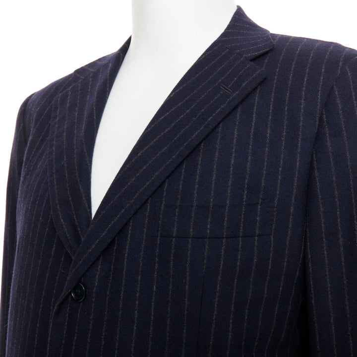 KITON 100% cashmere navy pinstriped double vents blazer jacket IT52 XL