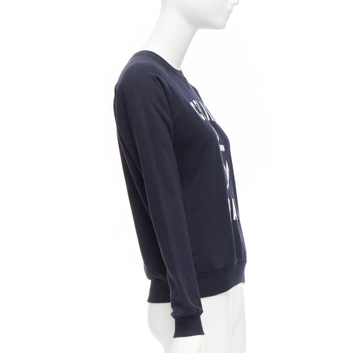 CELINE Anchor navy cotton cashmere logo print crew long sleeve sweatshirt XS