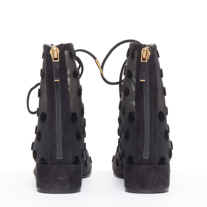 DIOR Naughtily-D black polka dot mesh gold tip ankle boots EU36.5