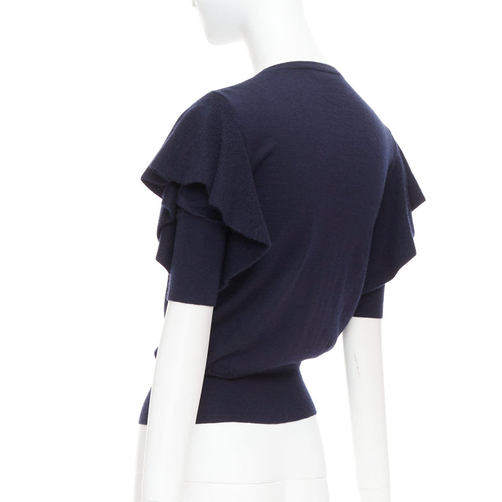 VIKTOR & ROLF navy cashmere silk ruffle sleeves cardigan sweater S