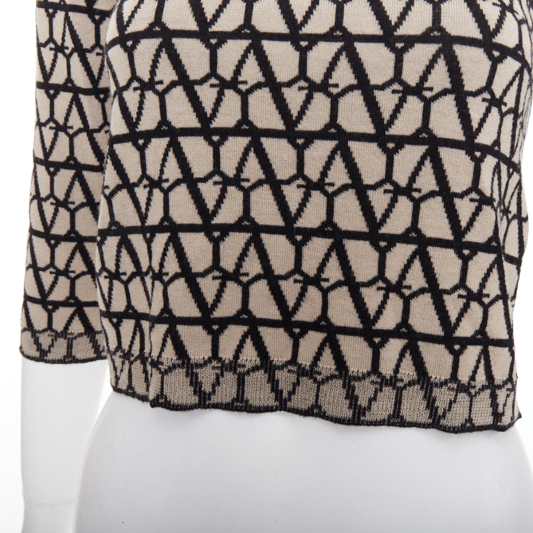 VALENTINO 2023 Toile Iconographe beige black 100% wool crop sweater top S